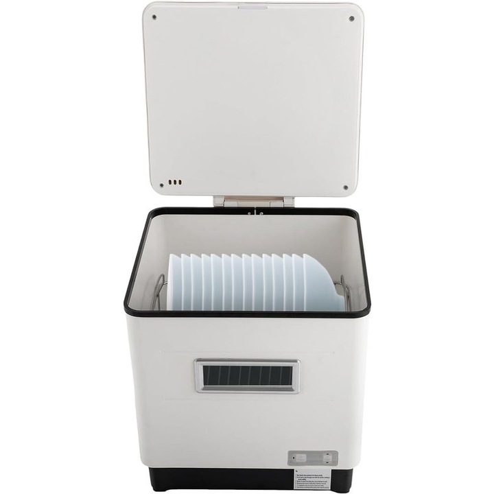Masina de spalat vase compacta Corenia QRE-1001047, 1500W, pana la 70°C, inox 304 si PP, 41–60 l, 42 x 38 x 46 cm, alb/negru