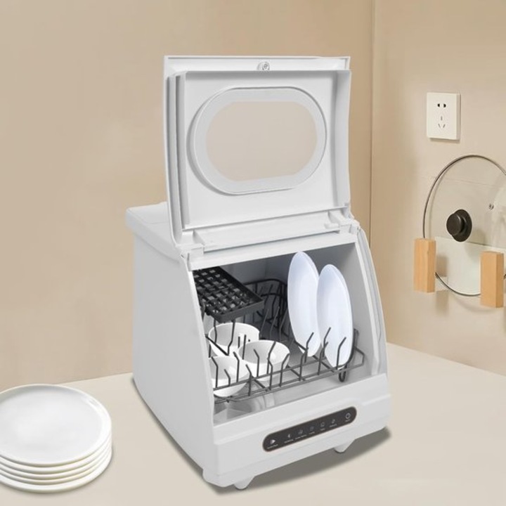 Masina de spalat vase compacta Corenia QRE-1001050, 800W, 5 programe, rezervor de apa, 5 l/ciclu, max farfurie 38 cm, 45 x 45 x 43 cm, alb