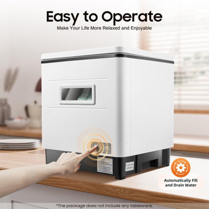 Masina de spalat vase compacta Corenia QRE-1001960 6 seturi, 800 W, temperatura >70°C, 55 dB, consum apa max. 12 l/ciclu, 50 min/ciclu, 42 x 38,5 x 46,5 cm, alb/negru