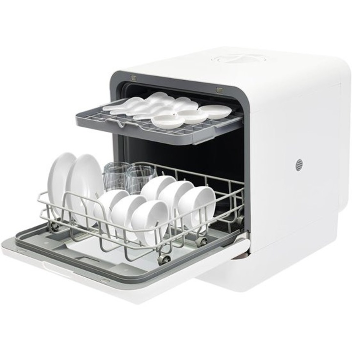 Masina de spalat vase compacta de masa Corenia QRE-1002059, 1100W, 4 programe, rezervor 6L, pentru farfurii pana la 22 cm, 41 x 46 x 46 cm, 52 dB, alb