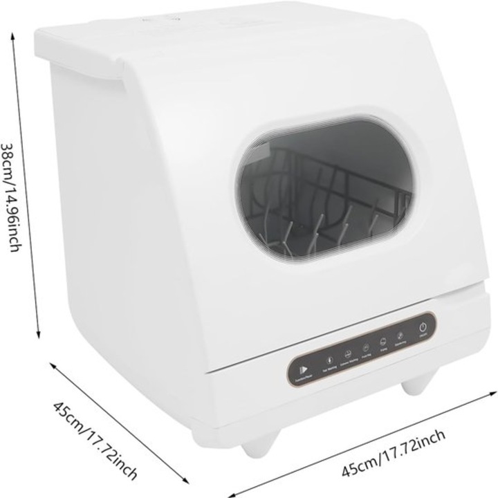 Masina de spalat vase compacta Corenia QRE-1002241, 5 programe, 800 W, 5 L per ciclu, 55 dB, 45 x 45 x 38 cm, alb