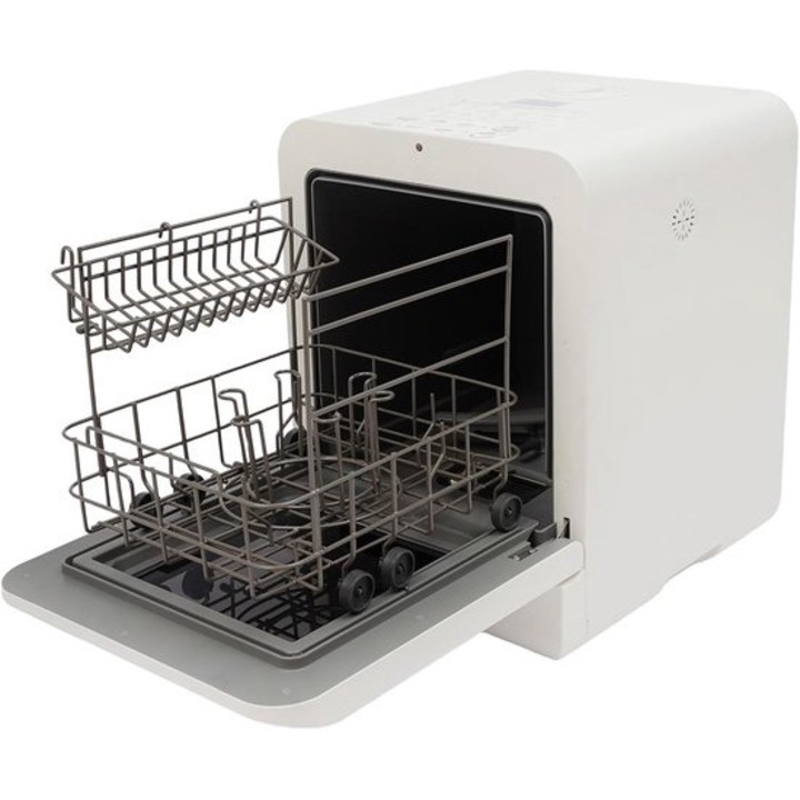 Masina de spalat vase compacta Corenia QRE-1002666, 3 programe (intensiv/standard/rapid), 800 W, consum 4 L/ciclu, touch LED, alb, 36 × 34,4 × 43,5 cm, capacitate 1–3 seturi