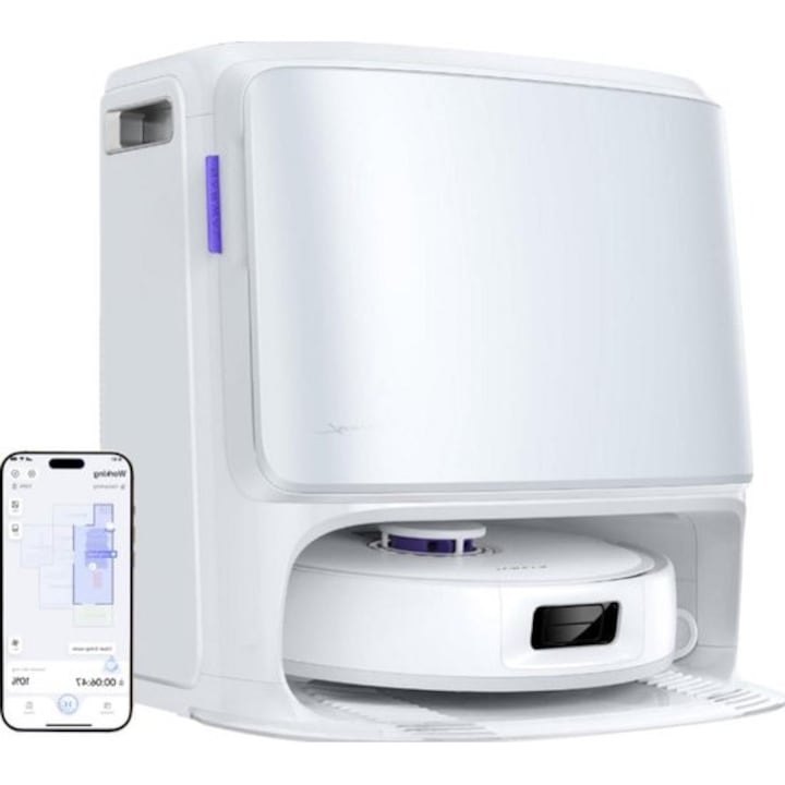 Robot aspirator cu functie de mop Corenia QRE-1003283, 15.000 Pa, statie auto-curatare si uscare, mop cu apa calda pana la 75°C, sistem anti-incurcare par, mapare 360°, Wi‑Fi 2.4GHz, compatibil Alexa/Siri/Google, alb