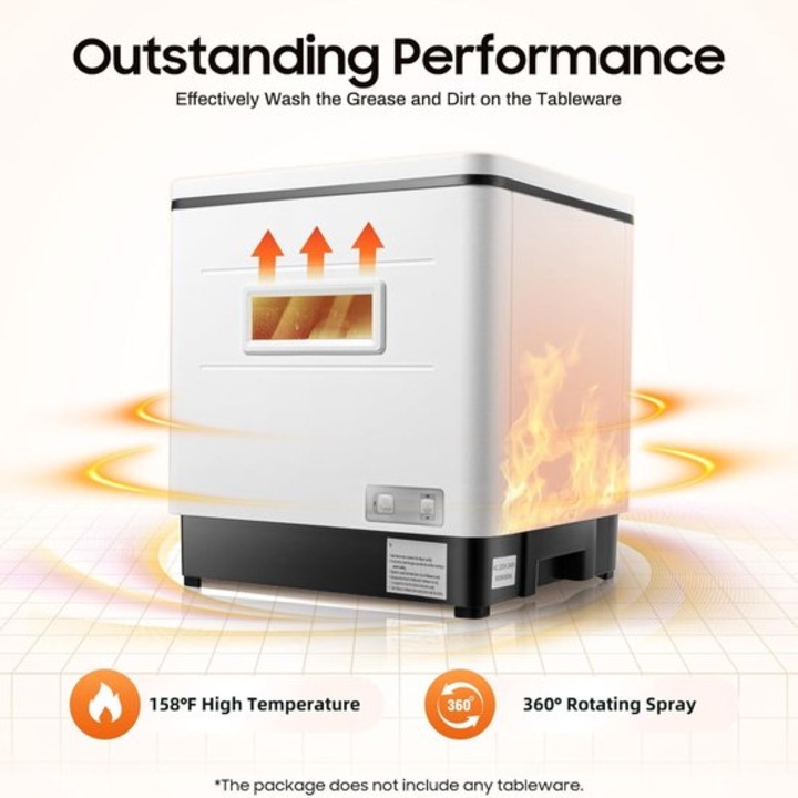 Masina de spalat vase compacta Corenia QRE-1002115, sistem de pulverizare 360°, UV-sterilizare, 1500 W, alb, capacitate 6 seturi, 420 x 380 x 460 mm