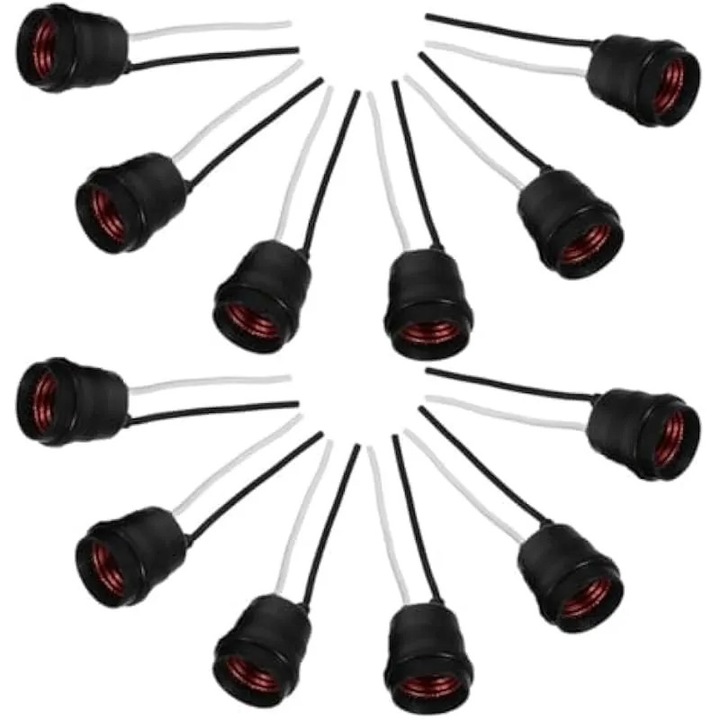Set 12 dulii E27 negre cu cablu flexibil, impermeabile pentru exterior, utilizare în proiecte de bricolaj