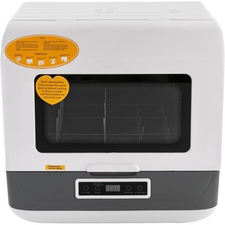 Masina de spalat vase de masa Corenia QRE-1002721, compacta 45 x 40 x 44,8 cm, 4–6 seturi, 800W, 3 programe, dubla uscare, alb/gri