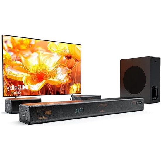Soundbar set Corenia QRE-1004323, 7.1 canale, Dolby Atmos, subwoofer wireless 6,5 inch, HDMI eARC, Bluetooth 5.3, negru