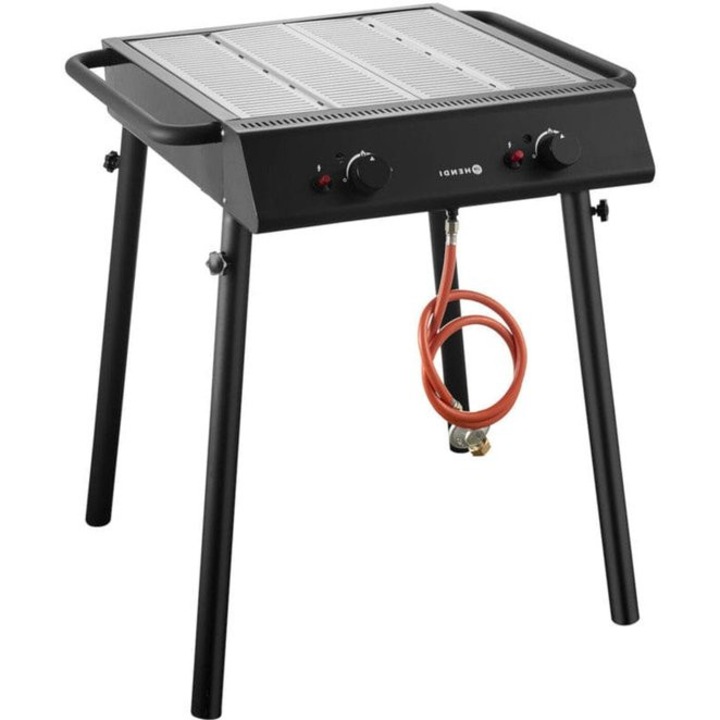 Gratar pe gaz Corenia QRE-1005203, 9,5 kW, 2 arzatoare independente, carcasa inox AISI 430, suprafata grill 54 x 54 cm, negru, 77 x 71 x 87 cm
