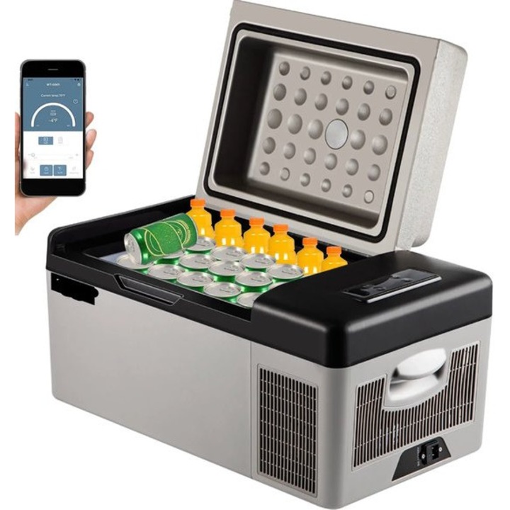 Frigider auto portabil Corenia QRE-1005751 cu compresor, 12/24V DC si 110-240V AC, argintiu/negru, 50 L