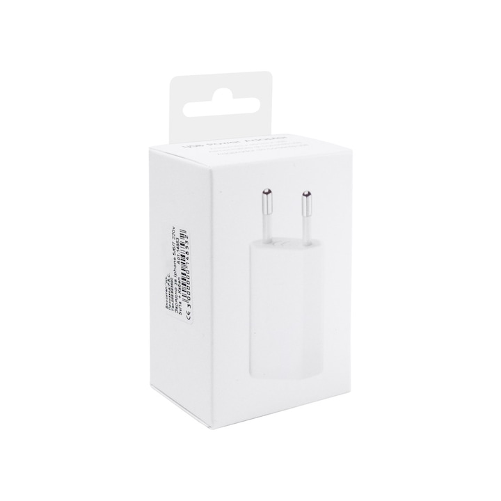 Зарядно за Apple iPhone 5/5s/6/6s/7/7+/8/8+/X/iPad/iPod, 220V, с USB кабел, Box, Бял
