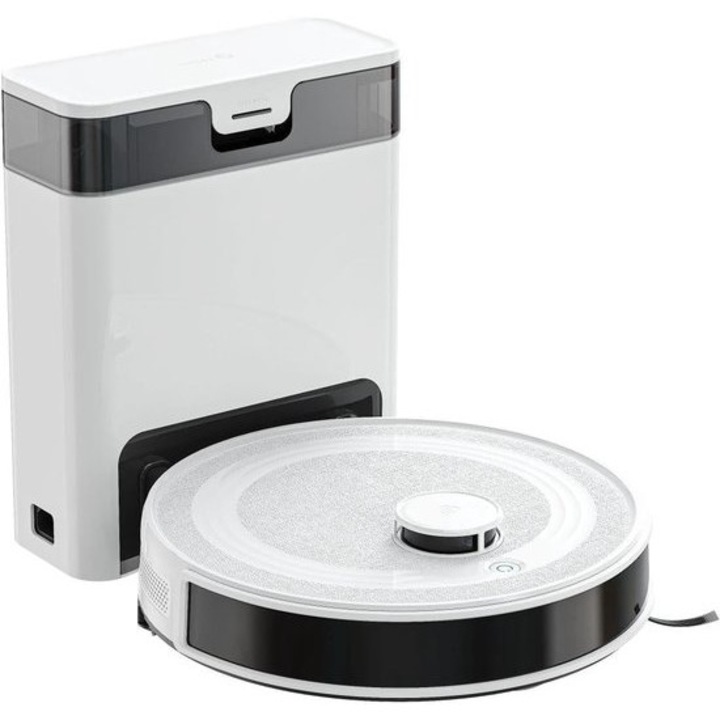 Aspirator robot Corenia QRE-1006987, 10.000 Pa, navigatie laser dToF cu mapare in 3 trepte, statie de golire automata fara sac, functie 3-in-1 (aspirare/dweil/curatare umeda), detectie obstacole 4 cm, control prin aplicatie si voce, alb