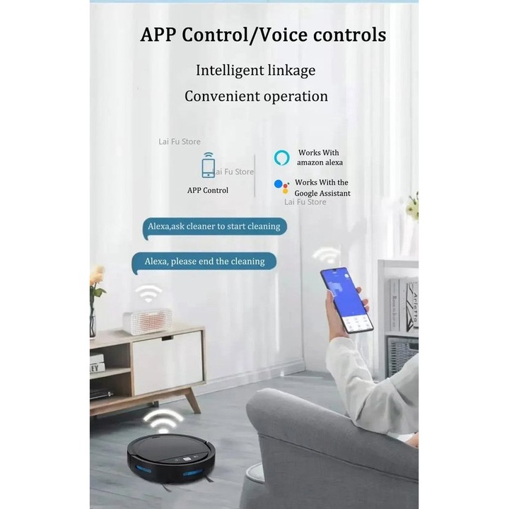 Robot aspirator Corenia QRE-1006219 cu functie mop, 2500 Pa, laveta 26 cm, autonomie 90 min, rezervor 350 ml, filtru HEPA, control APP/Alexa/Google, negru