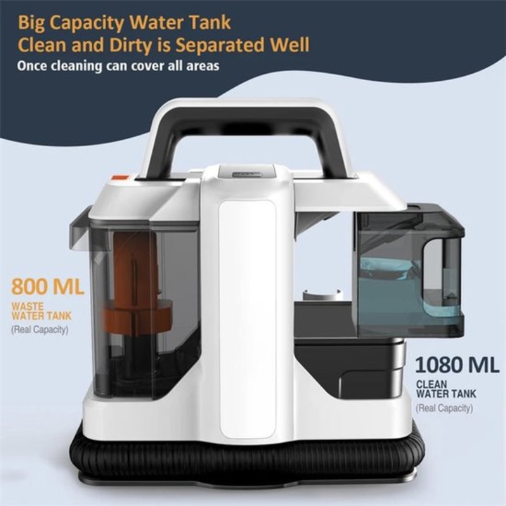 Curatator spot portabil Corenia QRE-1007167, 450W, 15 kPa, rezervoare 1.080 ml/800 ml, gri, pentru tapiterie si mobilier, priza EU
