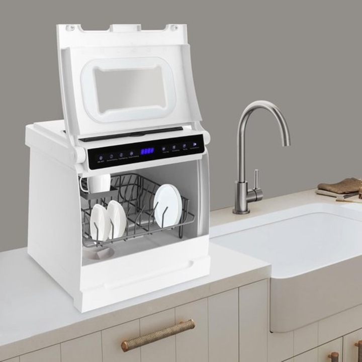 Masina de spalat vase compacta Corenia QRE-1006596, capacitate 6 seturi, 6 programe, rezervor apa 5 L, 360° curatare, 52 dB, alb, 46 x 41 x 46 cm