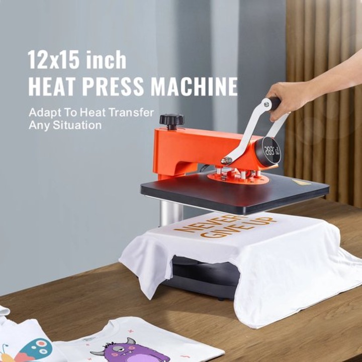 Presa termica 5‑in‑1 Corenia QRE-1026360, platan 38 x 30 cm (15x12 inch), 40–205°C, brat rotativ 360°, accesorii pentru cani, sepci si textile, portocaliu/negru