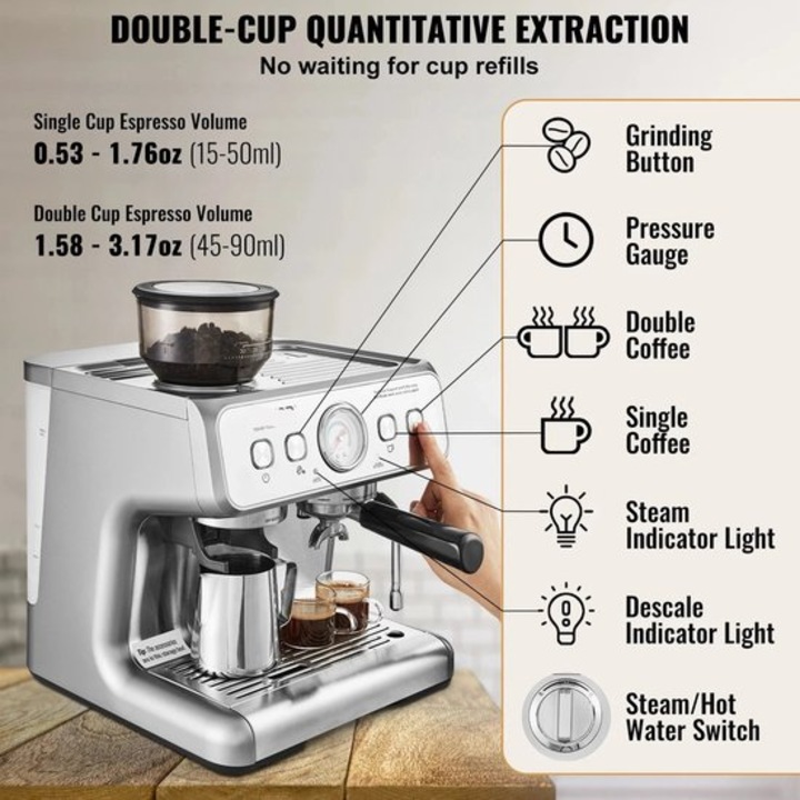 De'Longhi Dedica Style, Espressor portafiltru compact Perfetto cu butoane, spumator manual de lapte pentru espresso si cappuccino, tampon ESE potrivit, 15cm latime, albastru (EC685.BL)