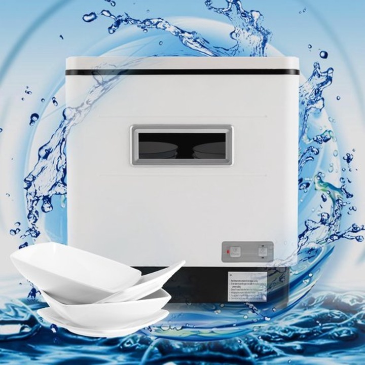 Masina de spalat vase compacta Corenia QRE-1006699, 1500 W, sterilizare 70°C, uscare prin condensare, PP + inox 304, 42x38x46 cm, alb