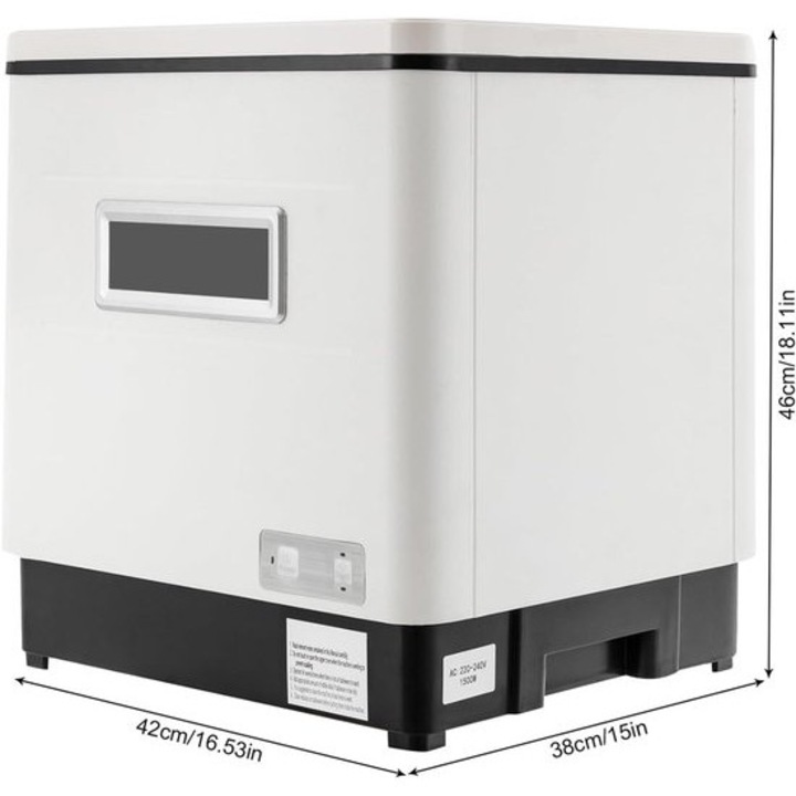 Masina de spalat vase compacta de blat Corenia QRE-1019289, 800W, capacitate 12 L (pana la 6 seturi), 360° jet, 55 dB, alb-negru, 42 x 38.5 x 46.5 cm