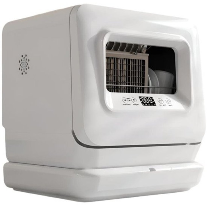Masina de spalat vase compacta Corenia QRE-1008335, 3 seturi servire, sistem 2-in-1 (rezervor/bransare la retea), 850 W, 55 dB, LED touch, alb, 45,4 x 41,3 x 49,1 cm