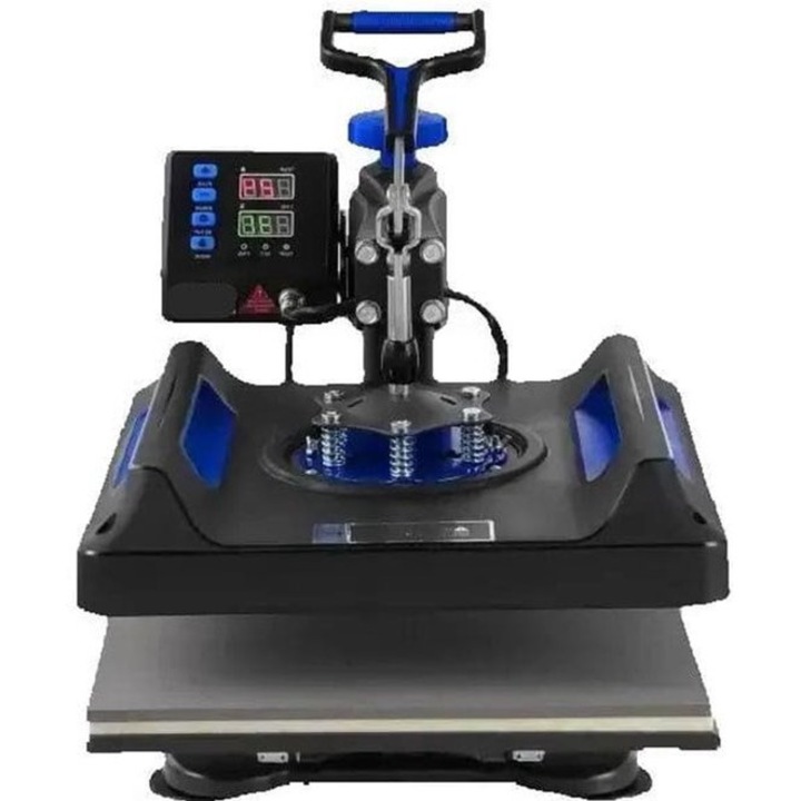 Presa termica Corenia QRE-4501732 5-in-1, platou 15 x 15 inch, incalzire dual tube, control digital pana la 250°C, placa Teflonata, albastru