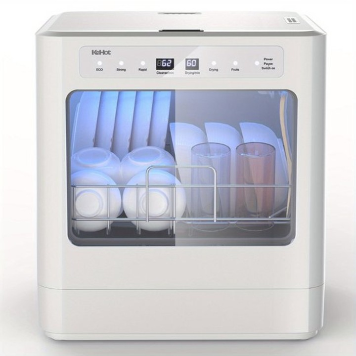 Masina de spalat vase de masa Corenia QRE-1008419, compacta, capacitate 4 seturi, 5 programe, alimentare automata apa (racord sau galeata), alb