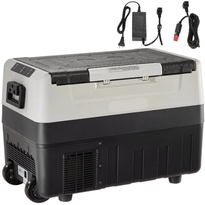 Frigider portabil cu compresor Corenia QRE-1009313, dual-zone (racire si congelare) -20°C pana la +10°C, 53 L, 12/24V DC & 100–240V AC, gri/negru