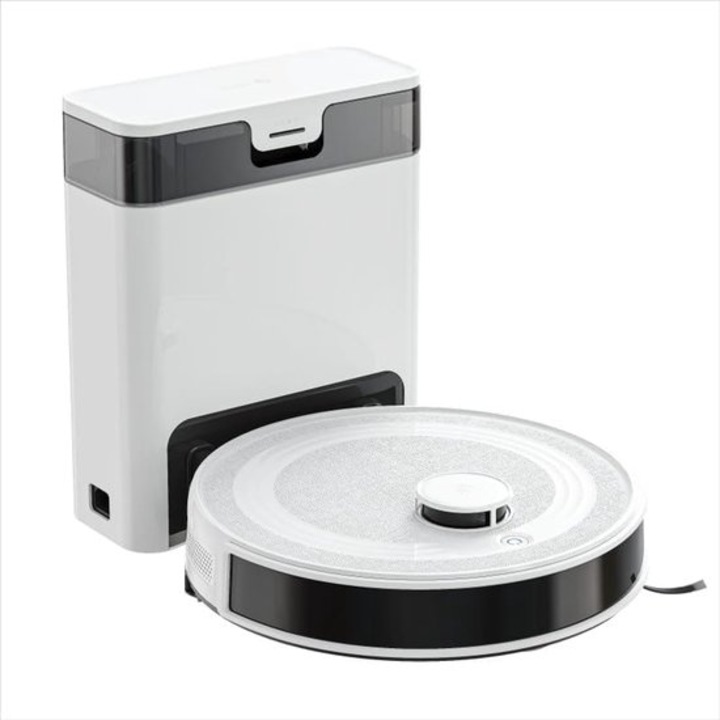 Aspirator robot Corenia QRE-1011613, 6000 Pa, navigatie laser dToF cu evitare obstacole PSD, baza de golire automata 2,5 L (cu/ fara sac), functie mop 300 ml, control prin app/Alexa/Google, alb, O 32 cm, inaltime 8 cm