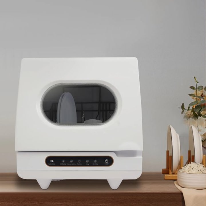 Mini masina de spalat vase Corenia QRE-1011753, compacta, motor din cupru 800W, dezinfectare, ciclu rapid 19 min, alb, 45 x 45 x 38 cm