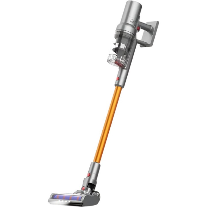 Aspirator vertical fara fir Corenia QRE-1014289, 27.000 Pa, 240 V, fara sac, cu mini-aspirator detasabil, auriu