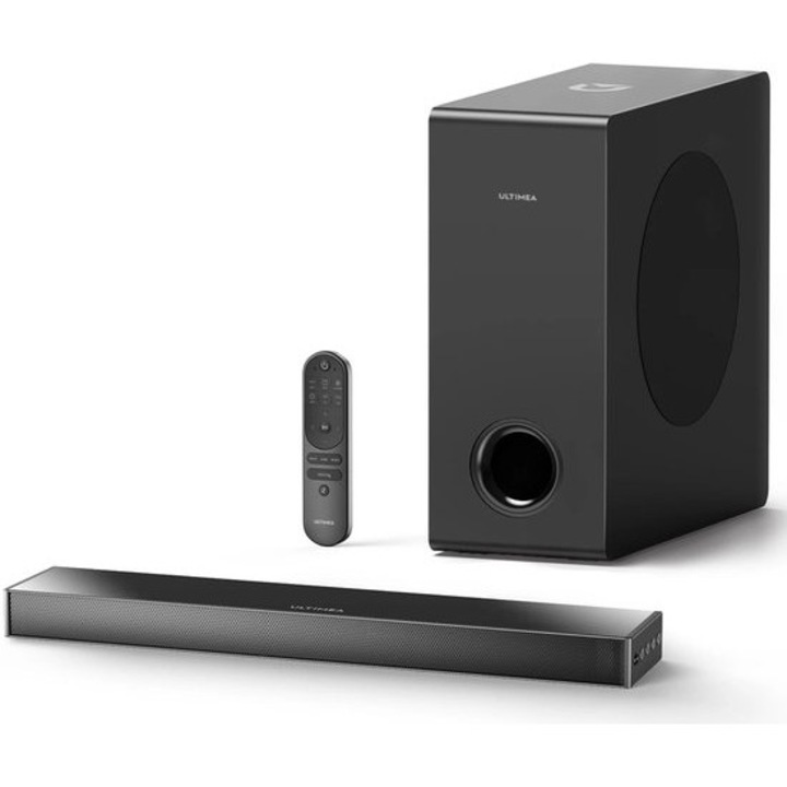 Soundbar 2.1 Corenia QRE-1015113, 160 W total, Stereo, raspuns in frecventa 50 Hz–20 kHz, 87 dB, negru