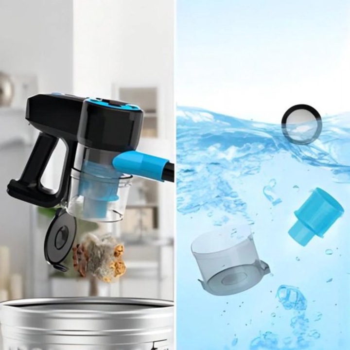 Aspirator fara fir Corenia QRE-1013641 3-in-1, 17.000 Pa, baterie 2200 mAh, autonomie pana la 40 min, recipient 0,7 L, 2 moduri, tub reglabil, albastru