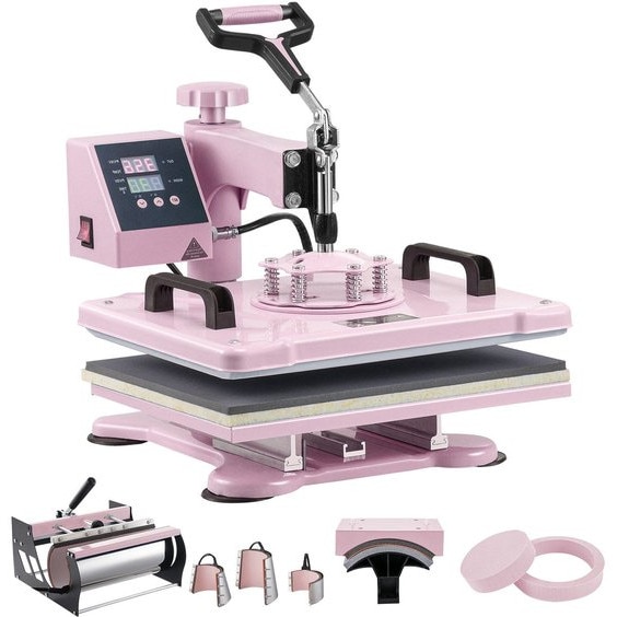 Presa termica Corenia SJY-H12151M 8-in-1, placa 30,5 x 38,1 cm, pentru tricouri si cani (6/12/17/30oz), temperatura digitala 0–250°C si temporizator, roz, cod QRE-1014814
