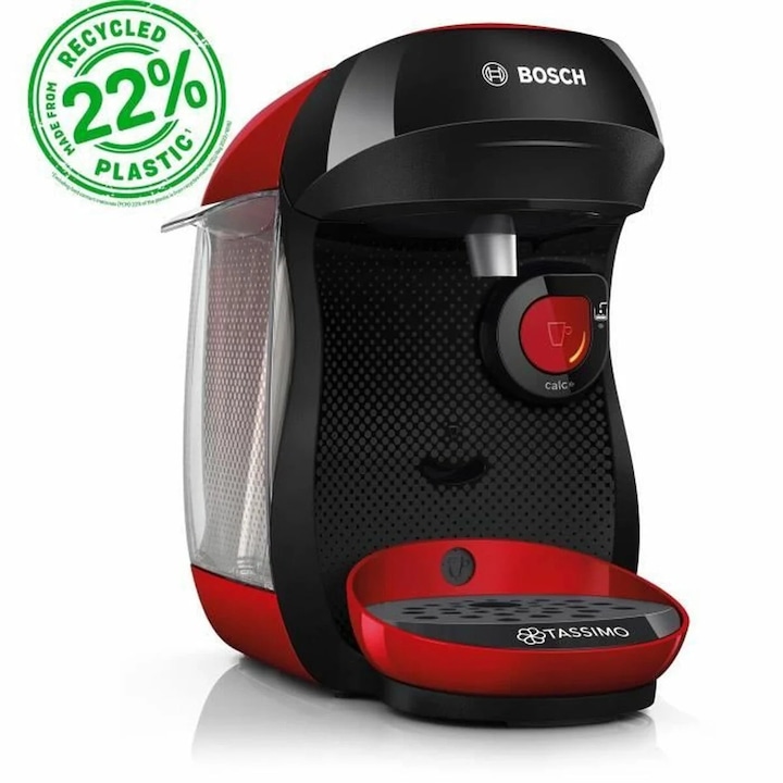 Espressor cu capsule Bosch TAS103E, 1400 W, rezervor 700 ml, control touchpad, negru/rosu