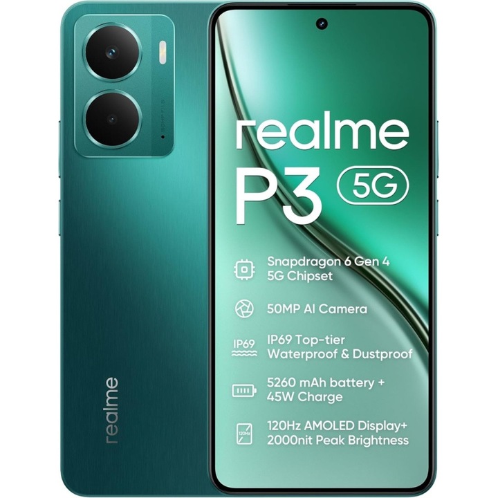 Telefon mobil Realme P3, 256GB, 8GB, 5G, Dual SIM, Starlight Green