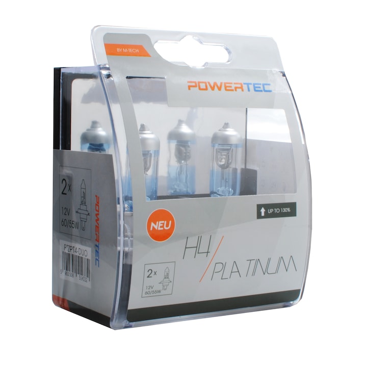 Set bec auto H4 Powertec Platinum +130%, 2 bucati