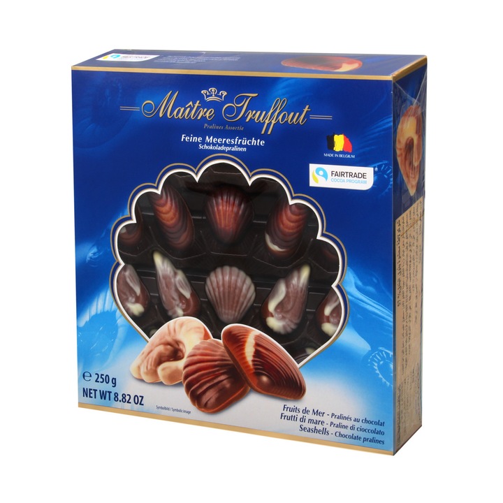 Praline Fructe de Mare cu umplutura de alune de padure, Blue, 250g, Maitre Truffout