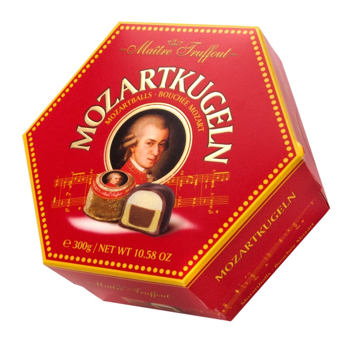 Bomboane din ciocolata cu marzipan si aroma de fistic, Mozart Kugeln, 300g, Maitre Truffout