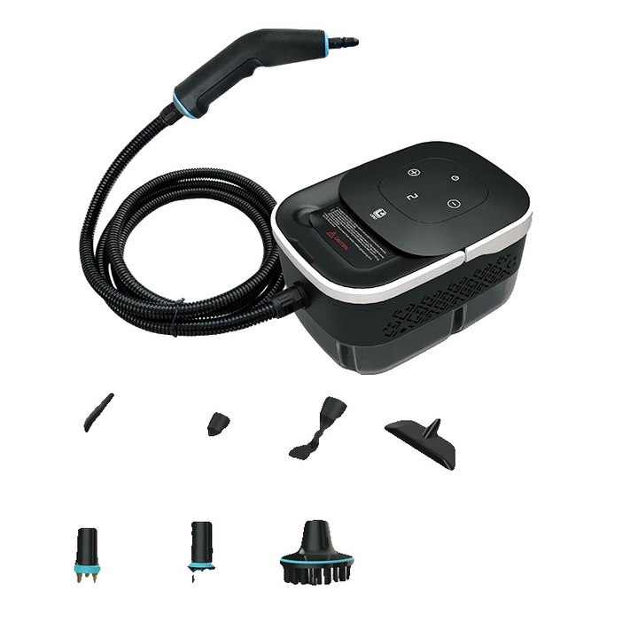 Aparat de curatat cu abur model 8785371864384, portabil, peste 1400 W, abur continuu peste 30 minute, 220-240 V (priza EU), negru, cu accesorii