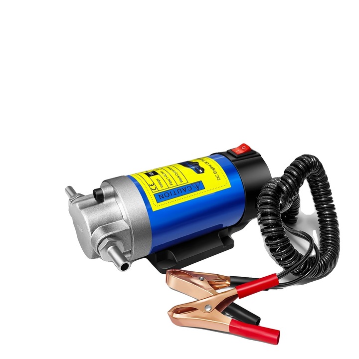 Pompa de transfer ulei 12V 100W (PN 8785371717079), gear, debit 1-3 L/min, motor cupru, carcasa albastra, 16 x 7.5 x 6.7 cm