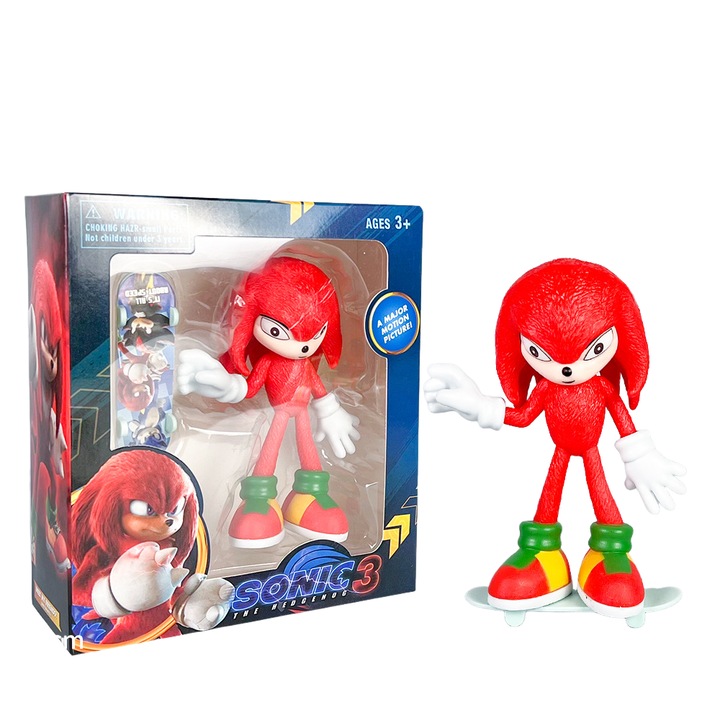 Фигурка Sonic Knuckles, Sonic 3, със скейтборд, червена, 16 см