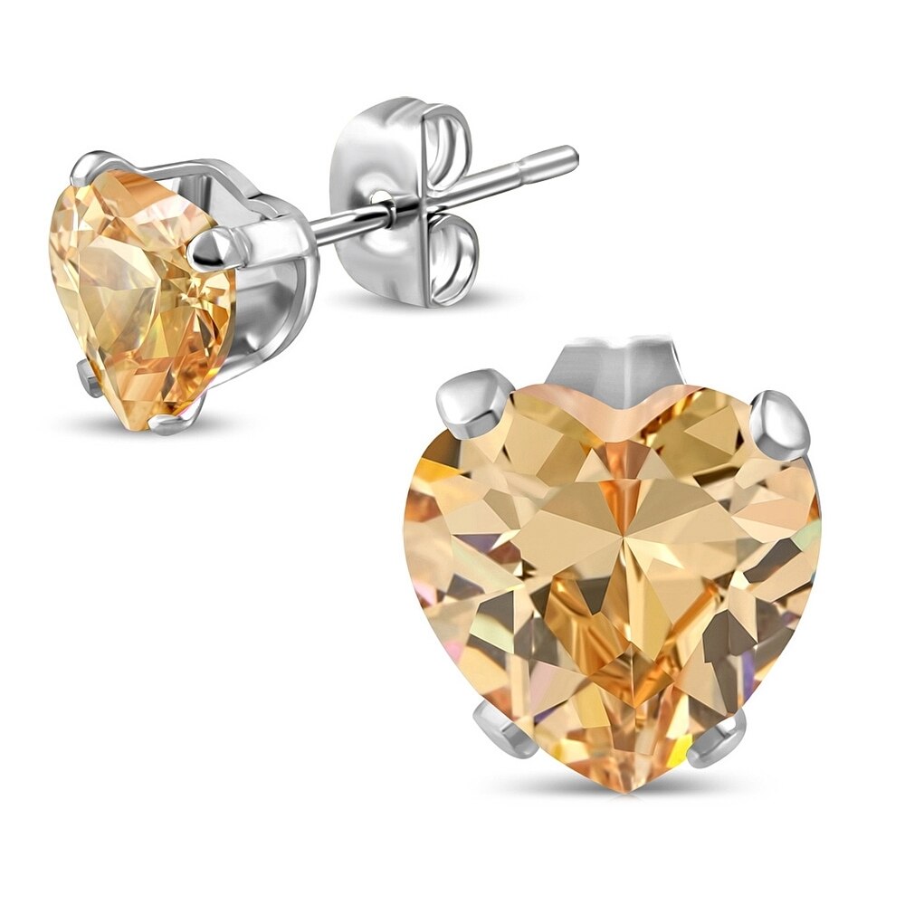 Cercei inox cu pietre in forma de inimioara - BeSpecial 8587, 0,6, Galben