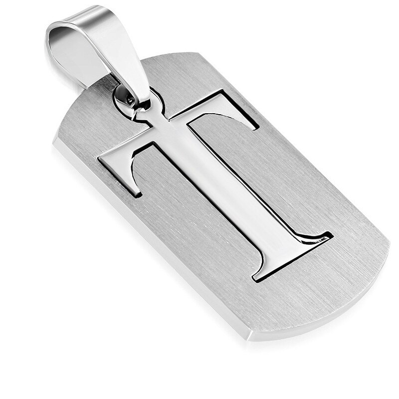 Pandant inox placuta identificare cu litera T Argintiu - BeSpecial