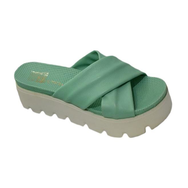 Papuci simplii cu talpa groasa, din piele moale, D&J Exclusive, Turcoaz, 37