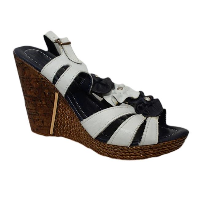 Sandale de vara cu design de trei flori cu cristale, D&J Exclusive, Bleumarin/Alb