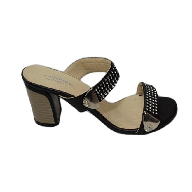 Papuci casual cu toc patrat si doua barete, D&J Exclusive, Negru, 40