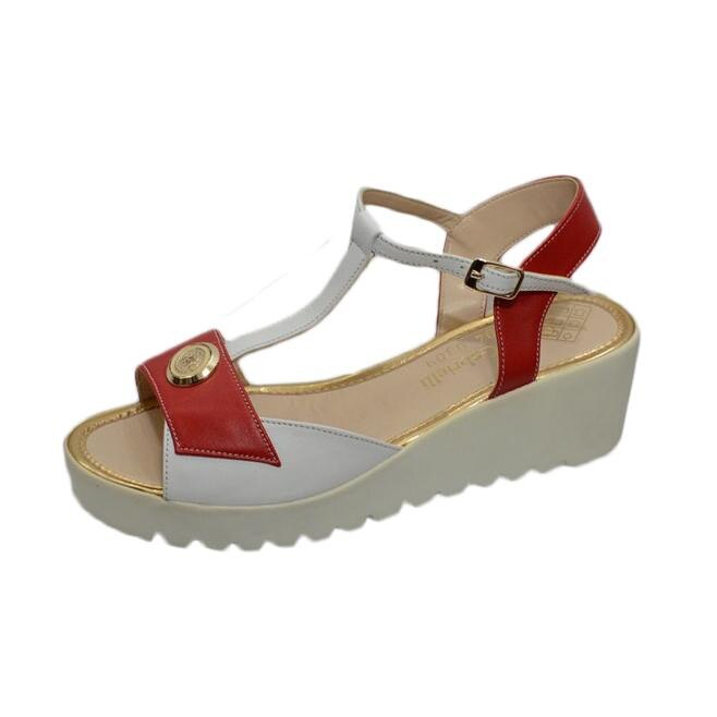 Sandale trendy cu talpa ortopedica, D&J Exclusive, Alb/Rosu