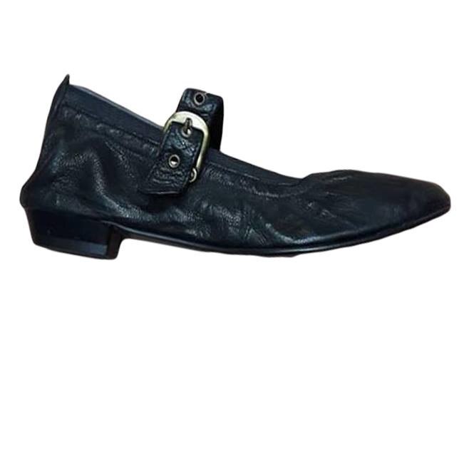Balerini piele cu aspect mat, cu o bareta peste picior, D&J Exclusive, Negru, 38