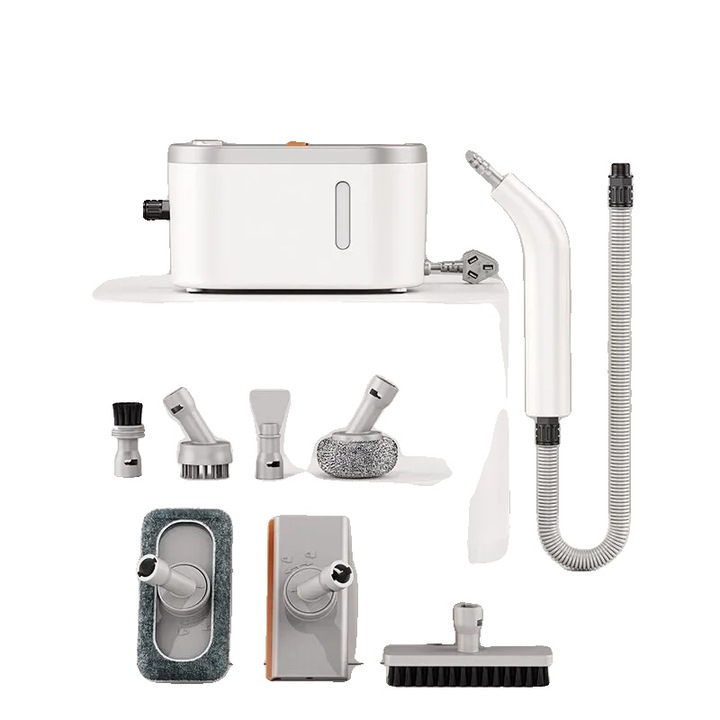 Curatator cu aburi portabil 8785371864377, 1200W, rezervor 350 ml, incalzire 30 s, presiune pana la 4 bar, cablu 5 m, set accesorii, alb