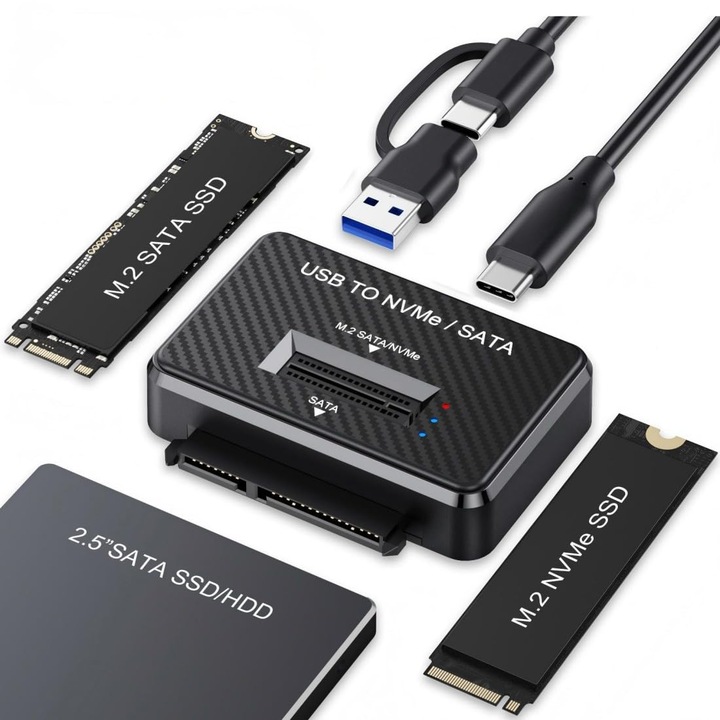 Докинг станция Andocare USB-C 3-в-1 за SSD M.2 NVMe/SATA и HDD/SSD SATA 2.5"