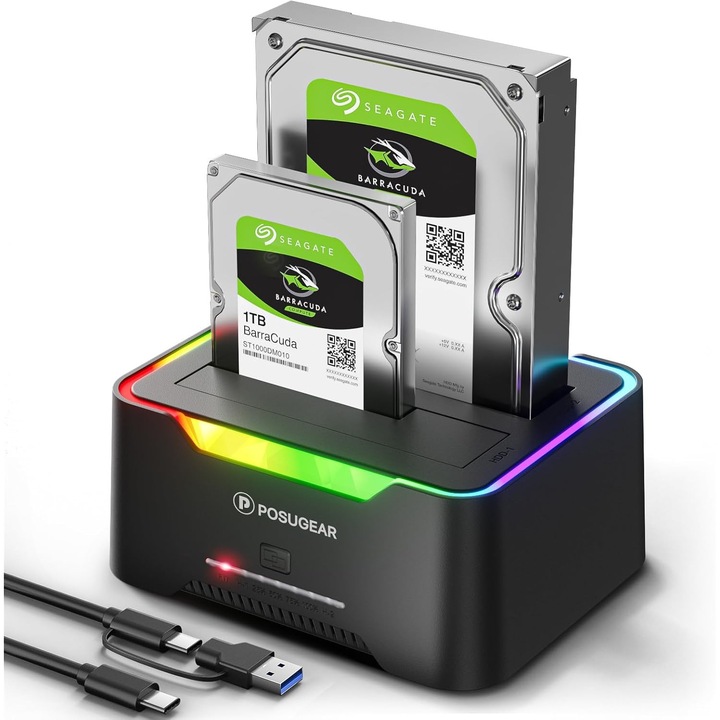 Станция за докинг на HDD POSUGEAR RGB USB 3.0, 2 слота, офлайн клониране